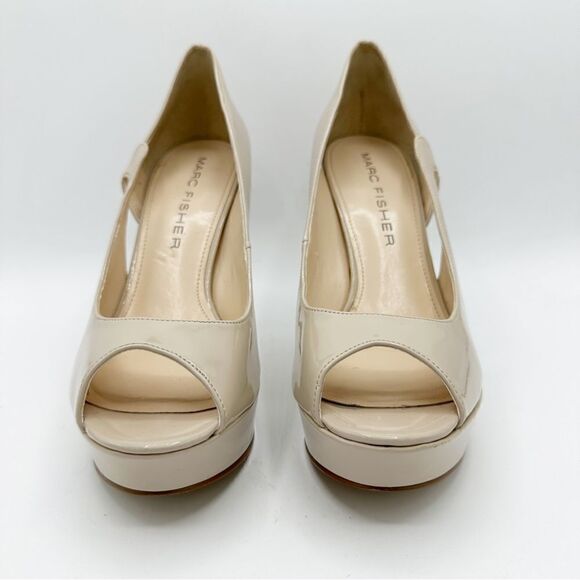 Marc Fisher Peep Toe Platform Stiletto Nude Patent Leather Heels Sz 10M - Picture 4 of 12